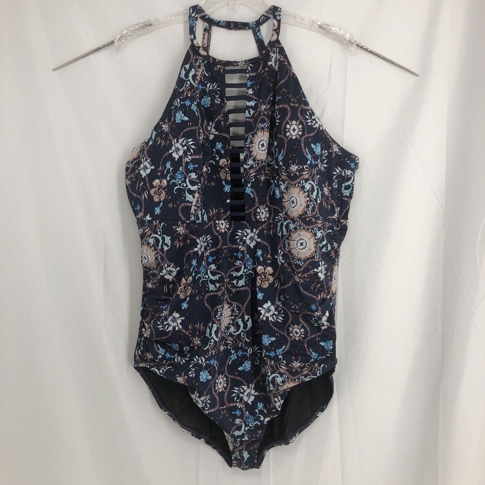 Swim By Cacique Womens Swimsuit One Piece Sz 28 Navy Floral Padded No Wire